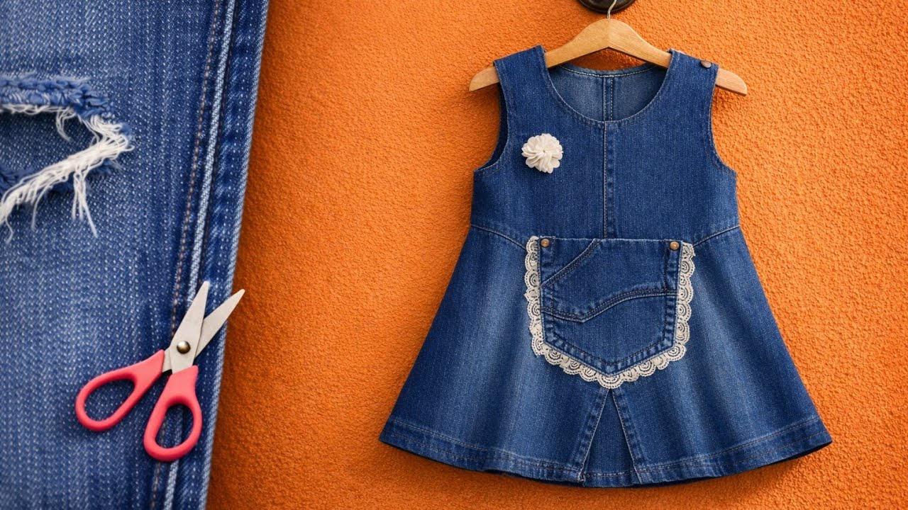 ⭐ 😱 I Didn’t Expect This From Old Jeans! ✂️➡️👗 (Kids’ Dress DIY)