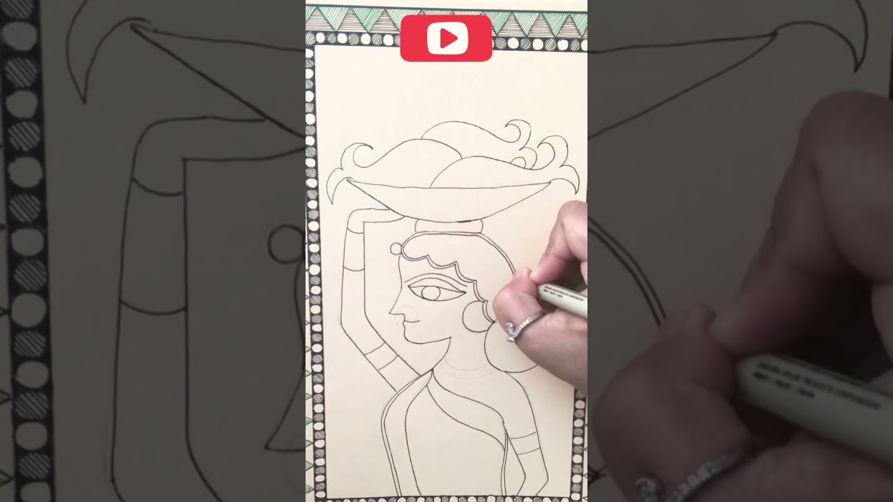 Easy lady drawing | Mithila Art | Madhubani Painting | shorts | Youtube shorts | Folk Art | Pen Art