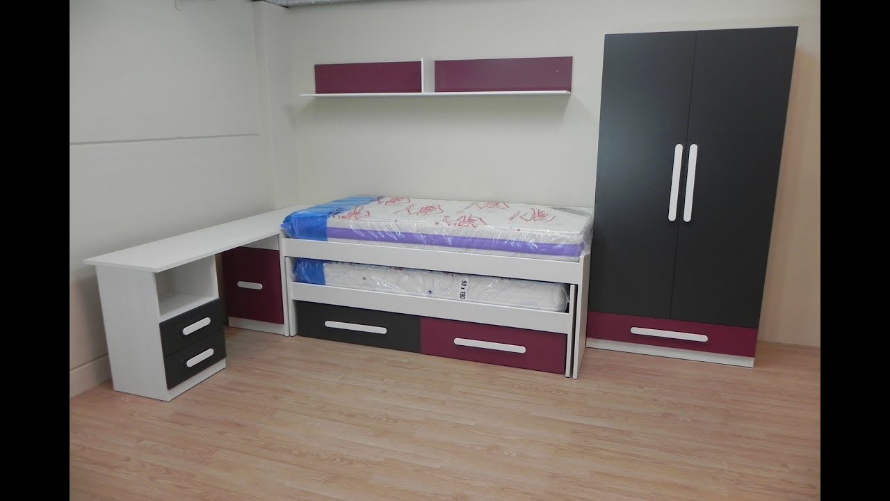 Dormitorio juvenil completo. ¡Averigua por cuantos muebles se compone!