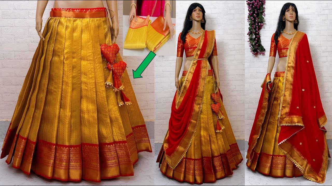 Perfect Plated lehenga cutting & Stitching From Saree-साड़ी से बहुत ही खूबसूरत लहंगा बनाना सीखे