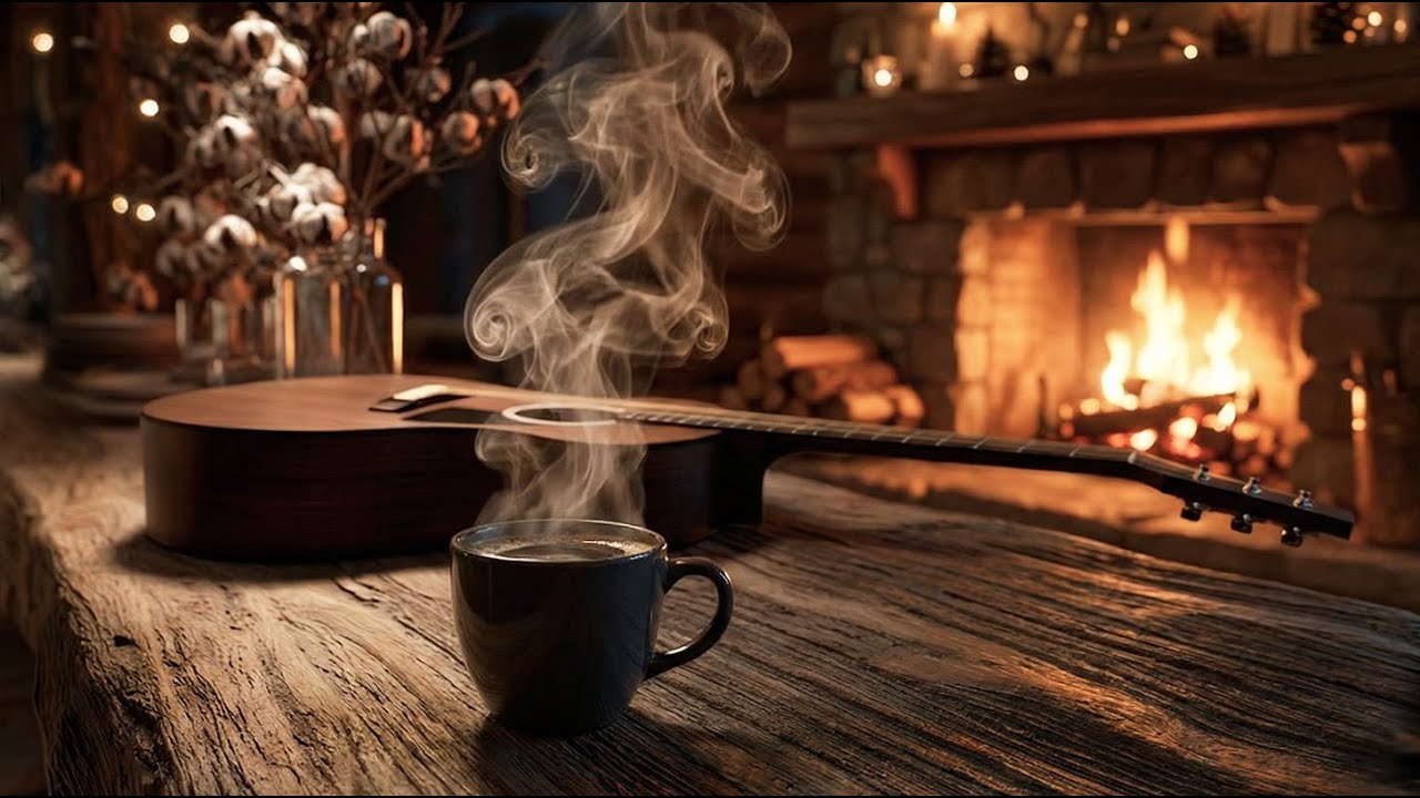 Soft Acoustic Guitar for Night Relaxation & Stress Relief | Cozy Winter Cabin (2 Hours)