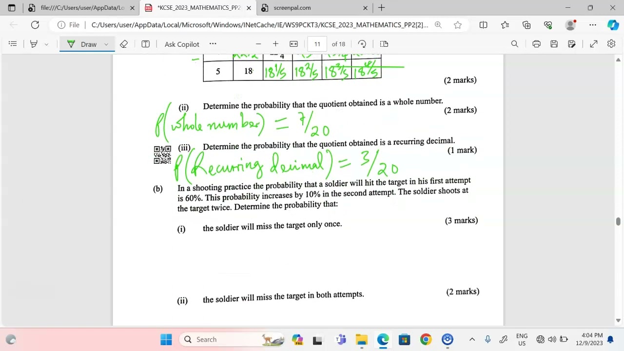 NO.19{PROBABILITY}KCSE 2023 MATHS PAPER 2