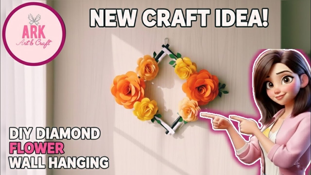 🌸ARK Art & Craft: DIY Diamond Shaped Flower Wall Hanging! So Easy & Beautiful! ✨ #viral #homedecor 