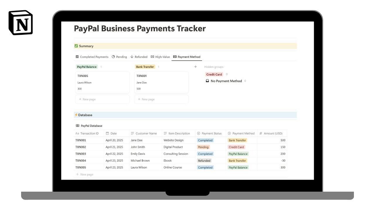 PayPal Business Payments Tracker | How to track paypal business payments in @Notion