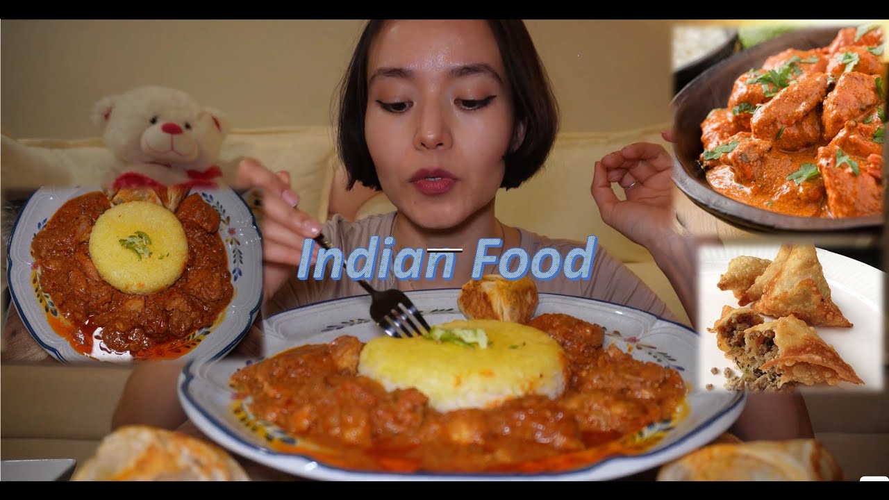 Indian Comfort Food Mukbang — Butter Chicken with Rice🍚, Naan & Samosa | #mukbang #food