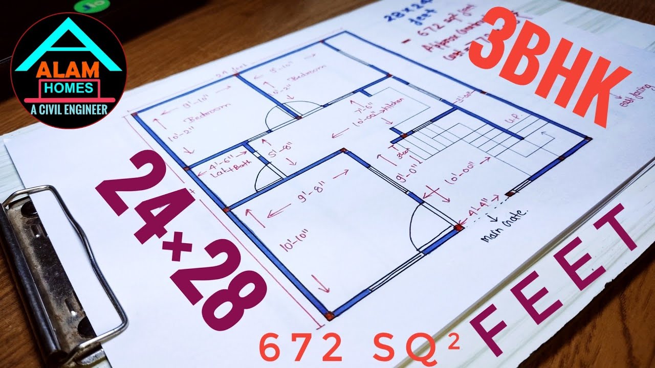 24×28 feet house plan 3bhk