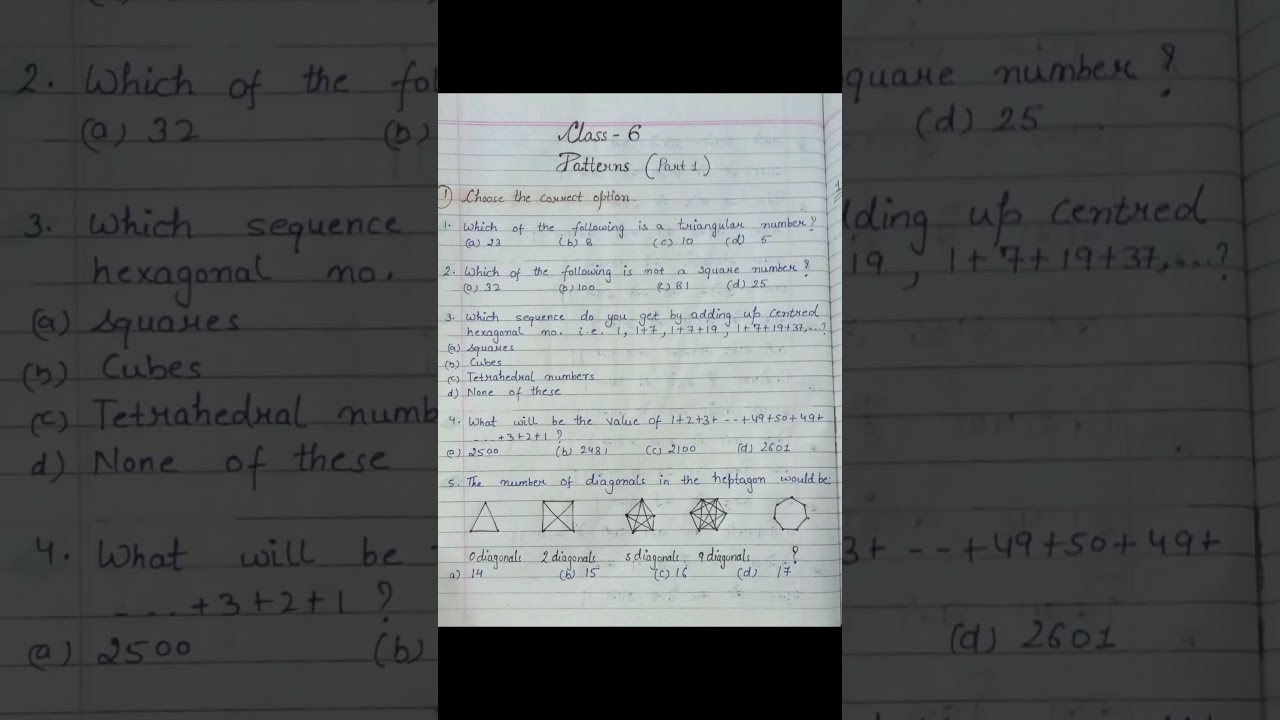 Maths worksheet on patterns for practice class 6/ worksheet on patterns / patterns class 6