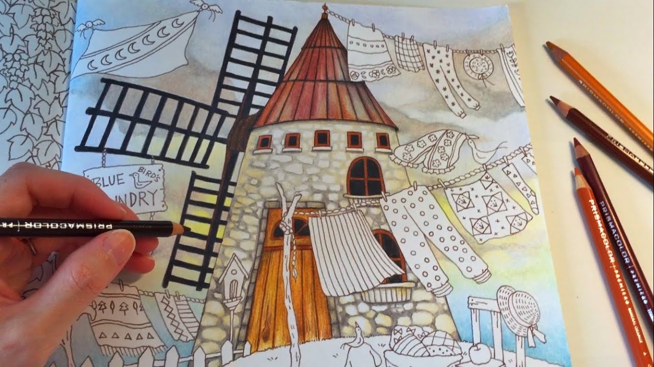 Blue Bird's Laundry (Part 1) | ROMANTIC COUNTRY Coloring Book | Colored Pencils Coloring