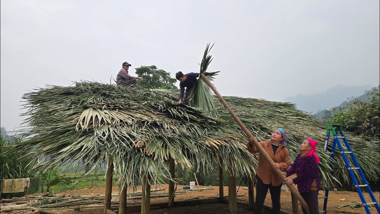 My uncle and sister came to help build a sturdy thatched roof house to protect us from rain and wind
