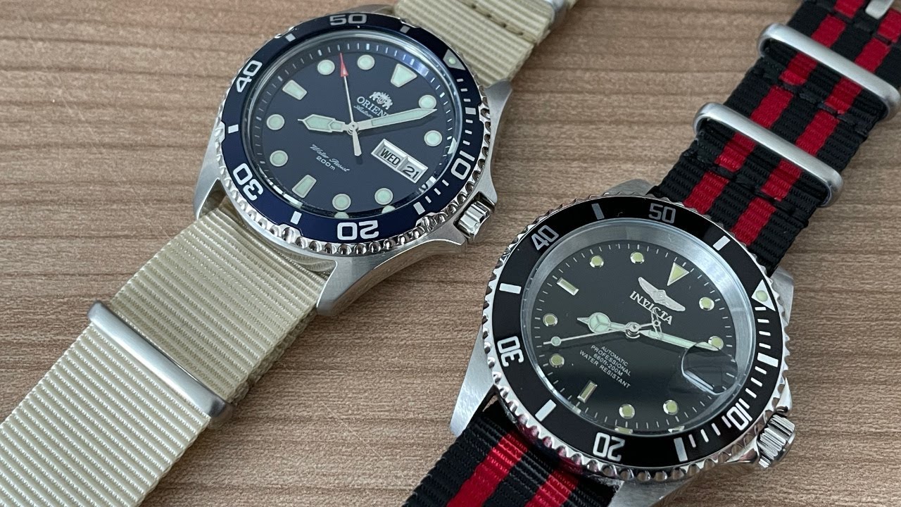 BluShark NATO Straps Fitted On The Orient Ray 2 Blue FAA02005D9 & Invicta 8926OB Automatic Pro Diver