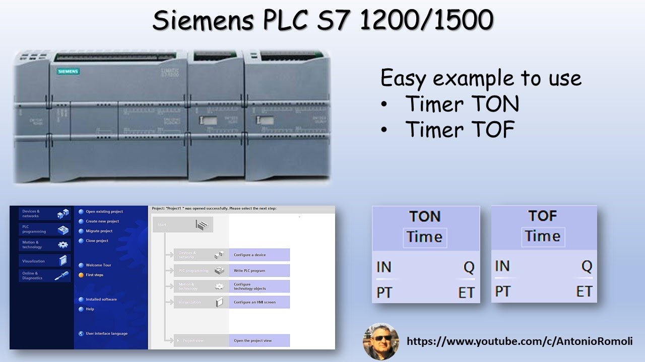 PLC Siemens S7 1200/1500 Simple program to use timers TON and TOF