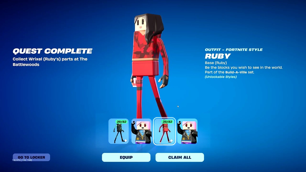 Collect Wrixel (Ruby's) parts at The Battlewoods Fortnite