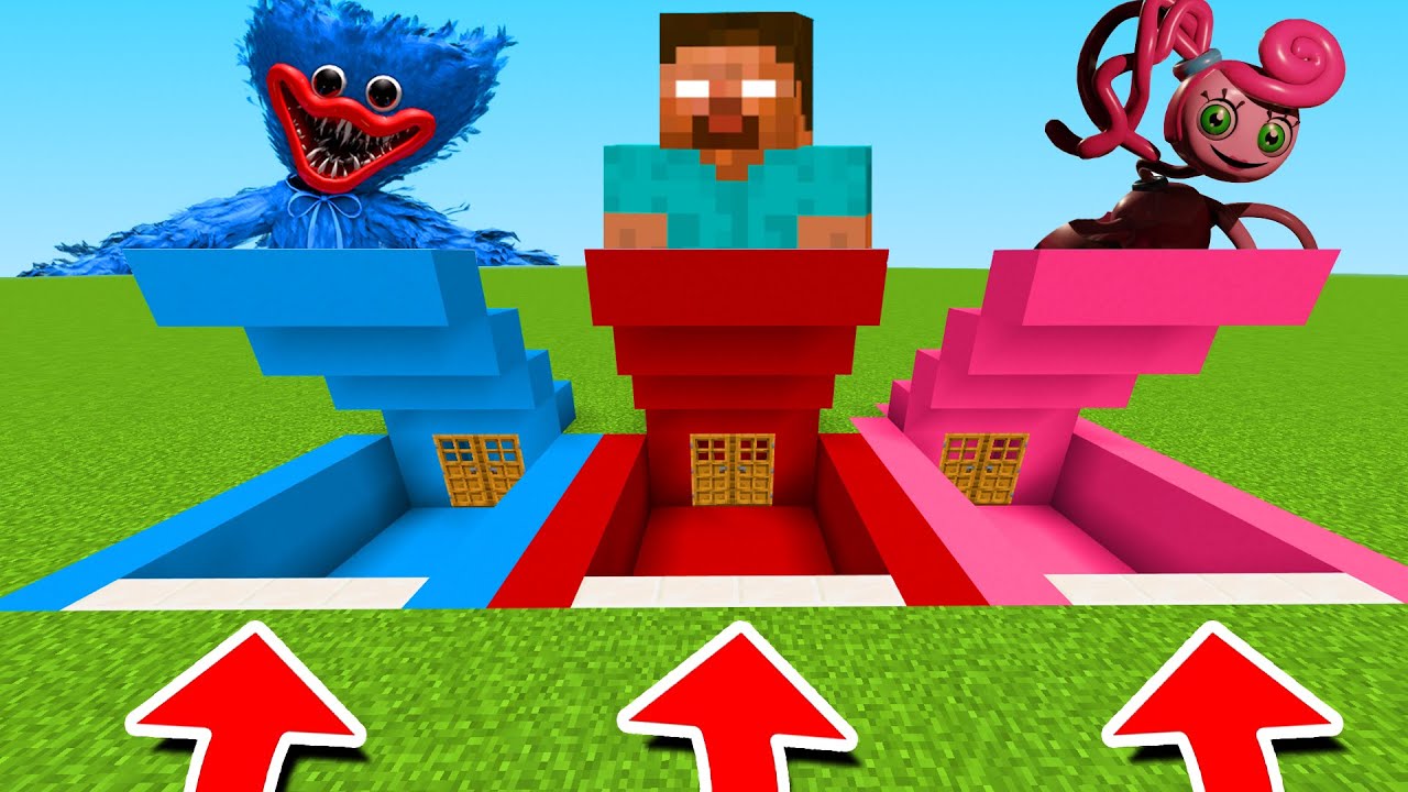 Minecraft PE : DO NOT CHOOSE THE WRONG SECRET BASE! (Mommy Long Legs, Herobrine & Huggy Wuggy)