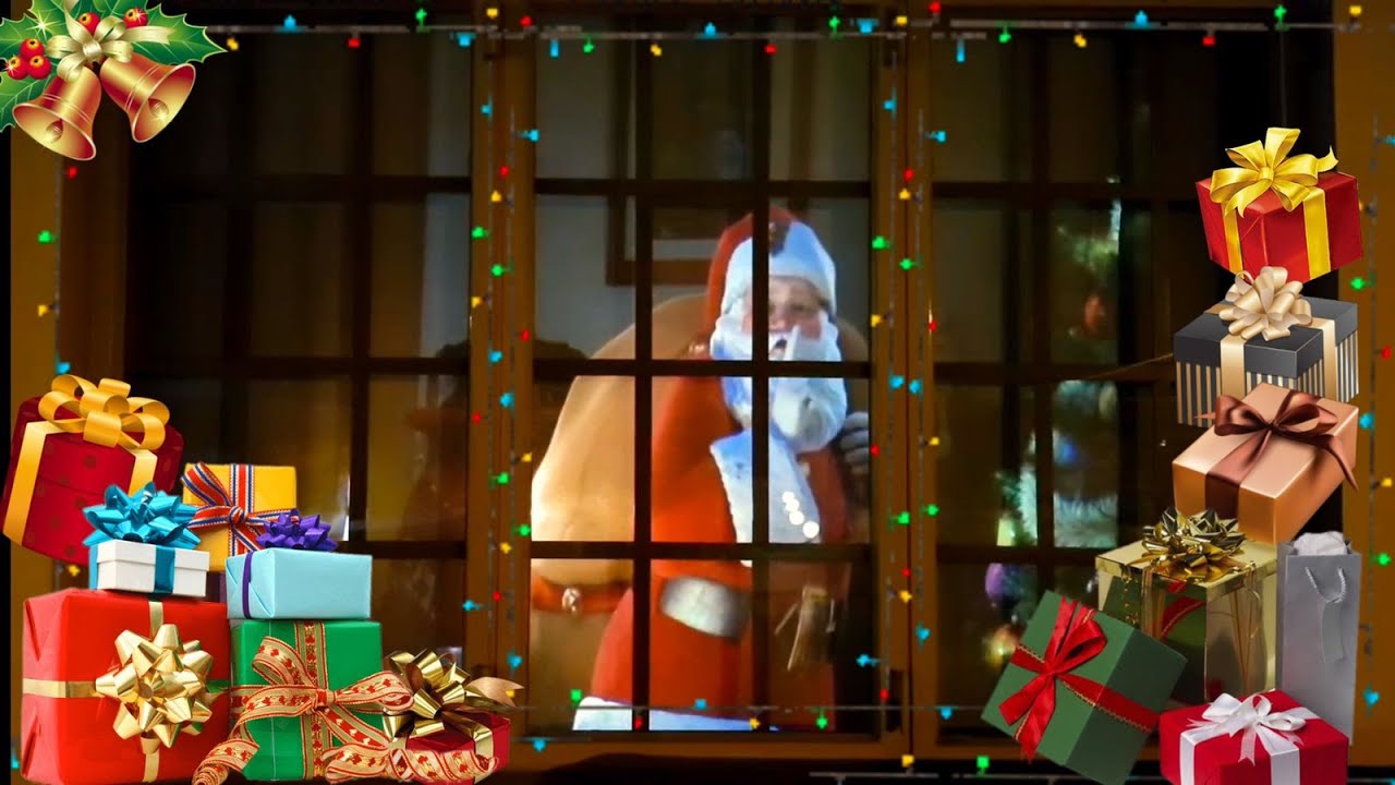 Santa through window - Santa visiting a house to bring gift