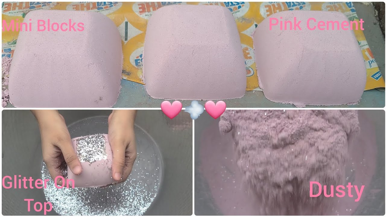 ASMR # 194 Dusty Pink Cement Mini Blocks Crumbling In Tub..!🩷💨🩷 Glitter On Top ..!