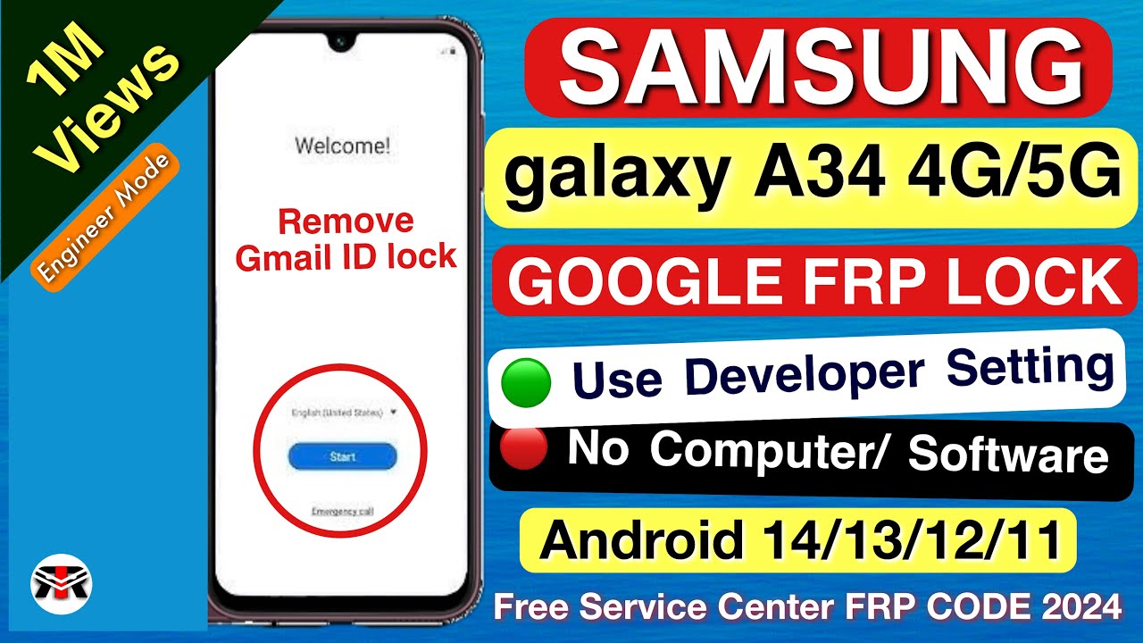 Обход FRP на Samsung A34. Снятие блокировки Google без SIM-карты и Talkback.