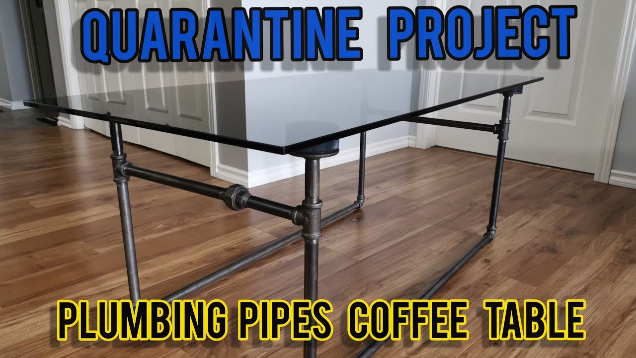COOL COFFEE TABLE MADE OF PLUMBING PIPES AND GLASS TOP.