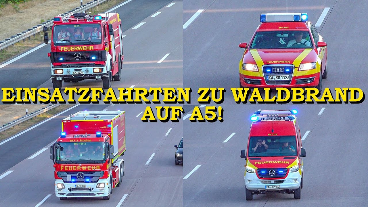 Einsatzfahrten zu Waldbrand auf der Autobahn A5 | - [FEUERWEHR BRUCHSAL] - | Pressluft | Blaulicht
