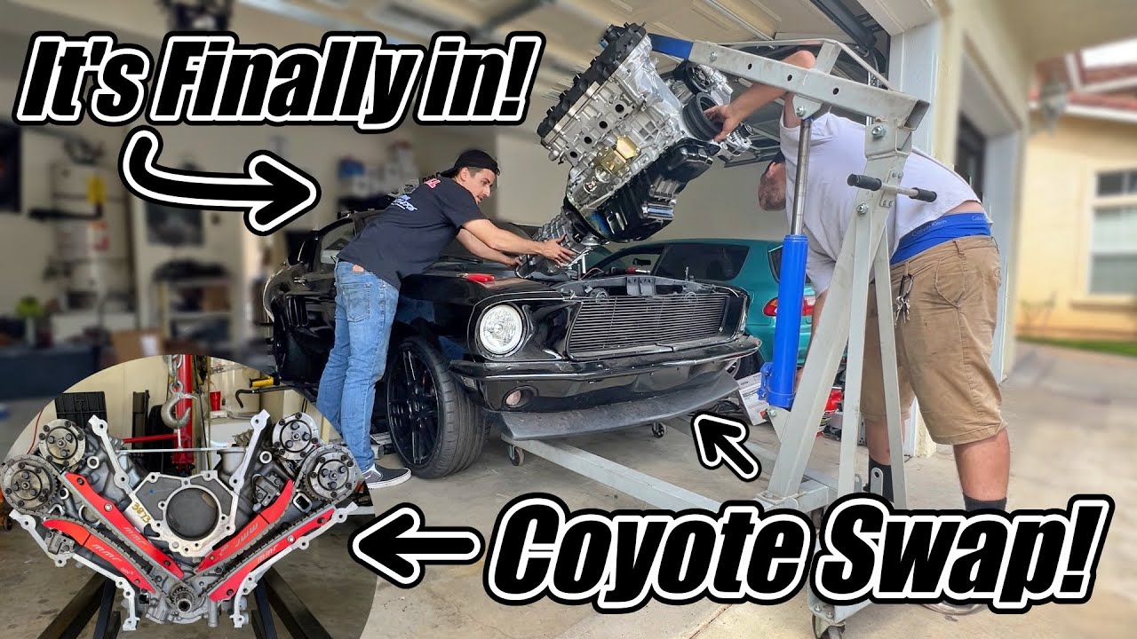Finally! Dropping my 5.0L Coyote Engine into my 1968 Mustang Fastback! Ep. 9