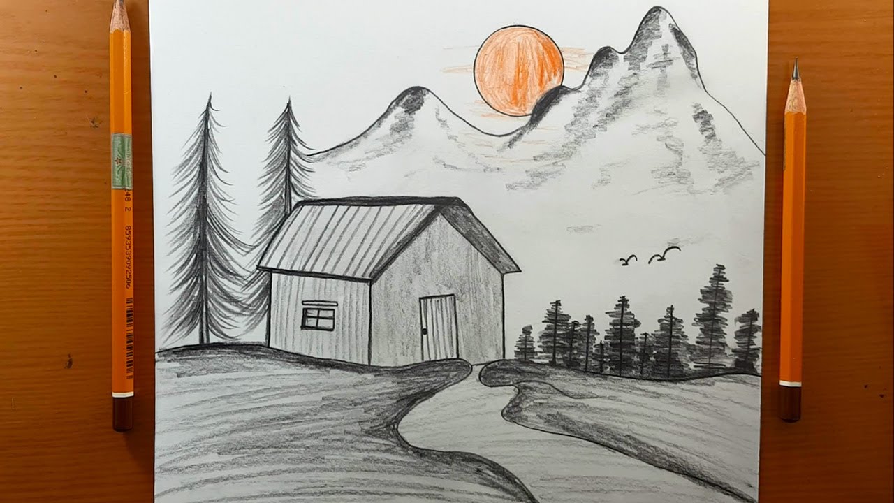 disegni facile | Come disegnare un paesaggio con i disegni a matita | &Ccedil;izim Mektebi Manzara &Ccedil;izimi