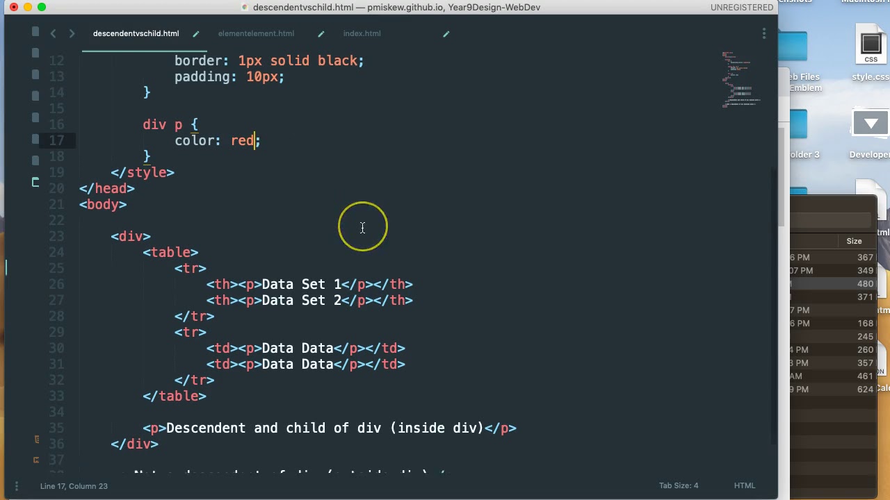 Web Basics - Descendent and Child Selectors