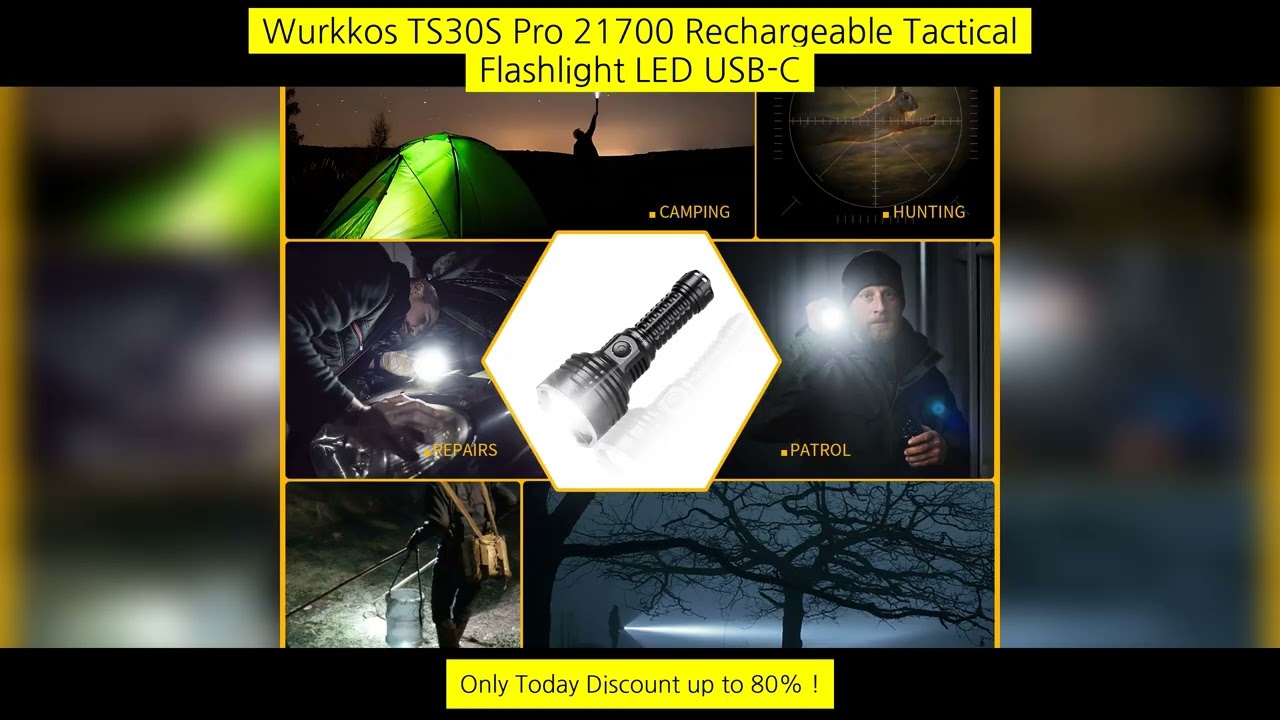 Wurkkos Ts30S Pro 21700 Rechargeable Tactical Flashlight Led Usb-C 6000Lm