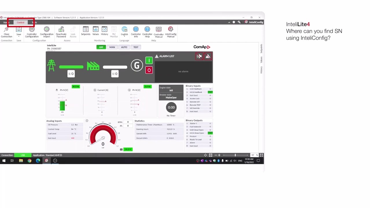 Controlador InteliLite4: ¿Dónde se puede encontrar el número de serie utilizando InteliConfig?