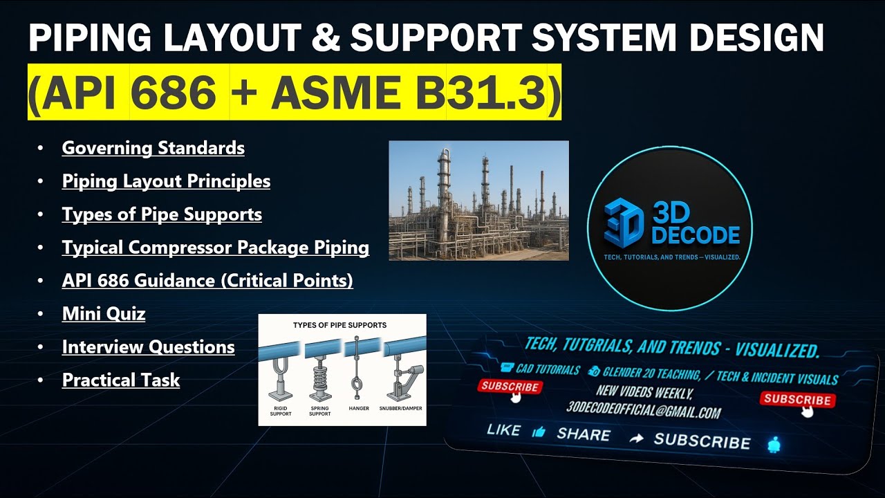 Piping Layout & Support System Design | API 686 + ASME B31.3 Explained | 3D DECODE