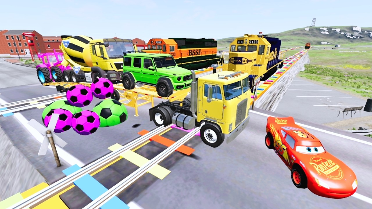 Flatbed Truck McQueen | Transportation with Truck - Pothole vs Car #34| BeamNG.Drive Gameplay
