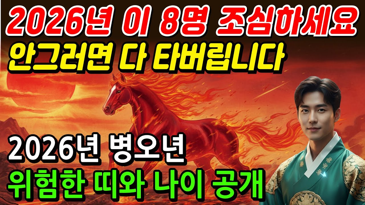 [필수시청] 2026년 병오년 반드시 조심해야 하는 띠 8명! | 당신의 띠는??