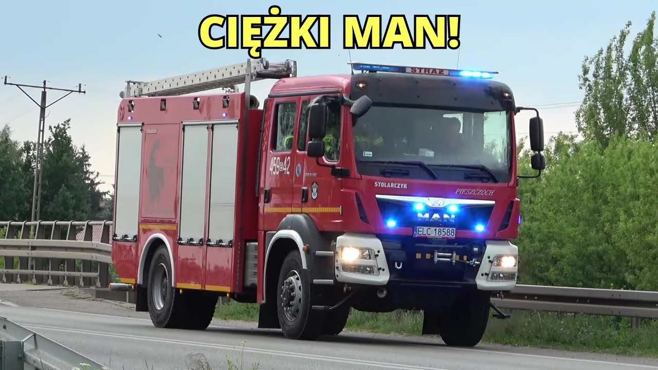 Alarmowo ciężki gaśniczy MAN TGM 18.340/Stolarczyk z OSP Łowicz do pożaru drzewa!