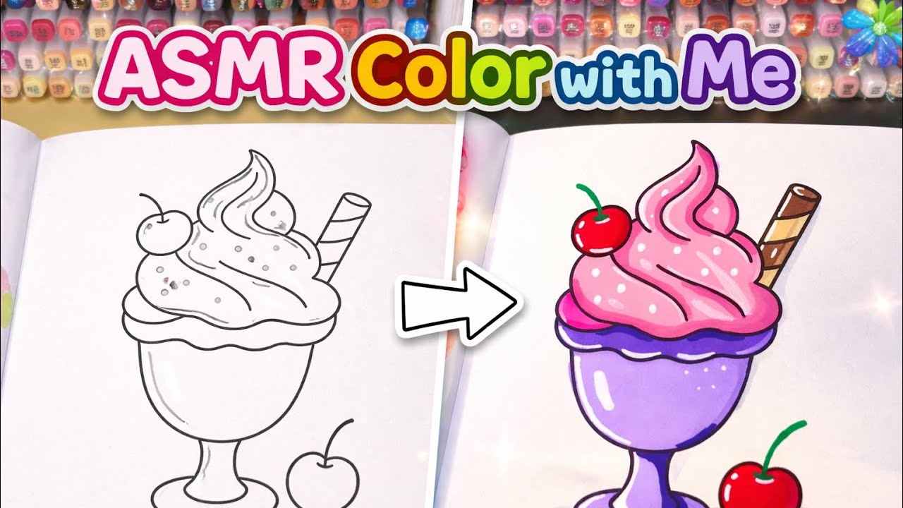 ASMR Color With Me 🍒 Cute Ice Cream Coloring | Relaxing Marker Sounds