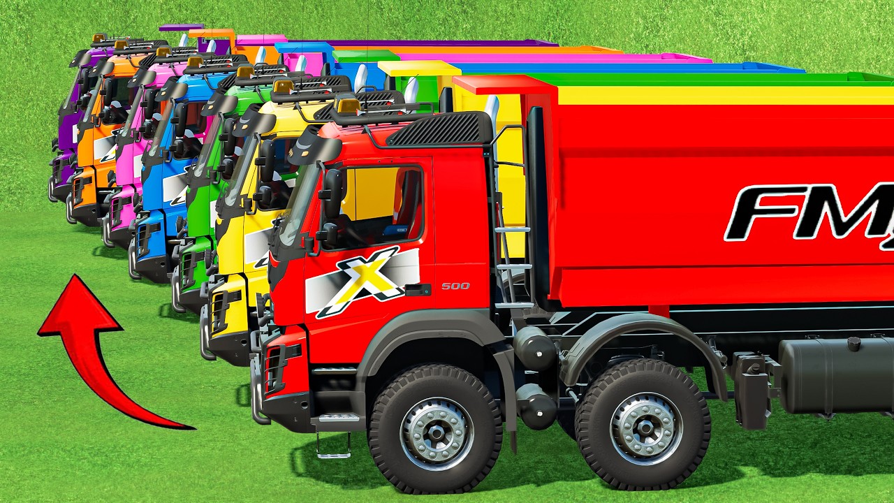TRUCKS OF COLORS! COLORED VOLVO DUMP TRUCKS TRANSPORTING 30 TON WHEAT Delivery &ndash; HEAVY WORKS FS22