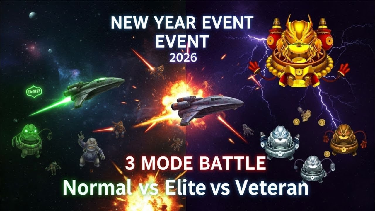 Space Shooter: Happy New Year Event 2026 (Normal, Elite, Veteran) Walkthrough | World Bosses