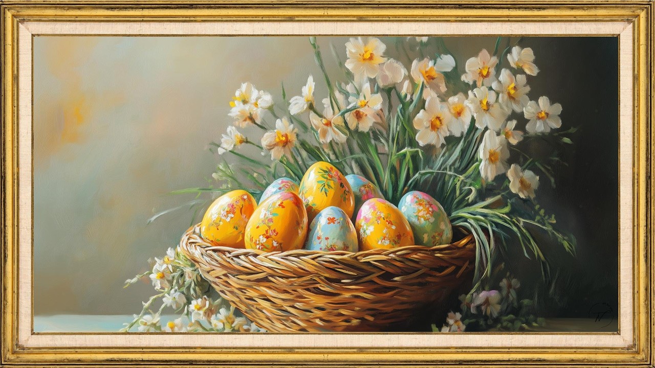 Spring Easter Basket Painting | 2 Hour TV Frame Art Screensaver | Relaxing Floral Still Life