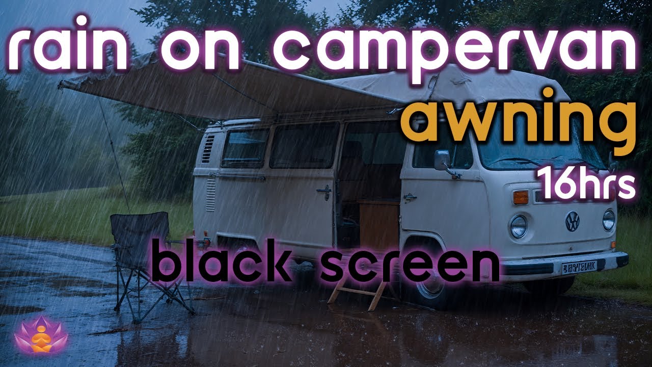 [Black Screen] Rain on Campervan Awning No Thunder | Rain Ambience | Rain Sounds for Sleeping