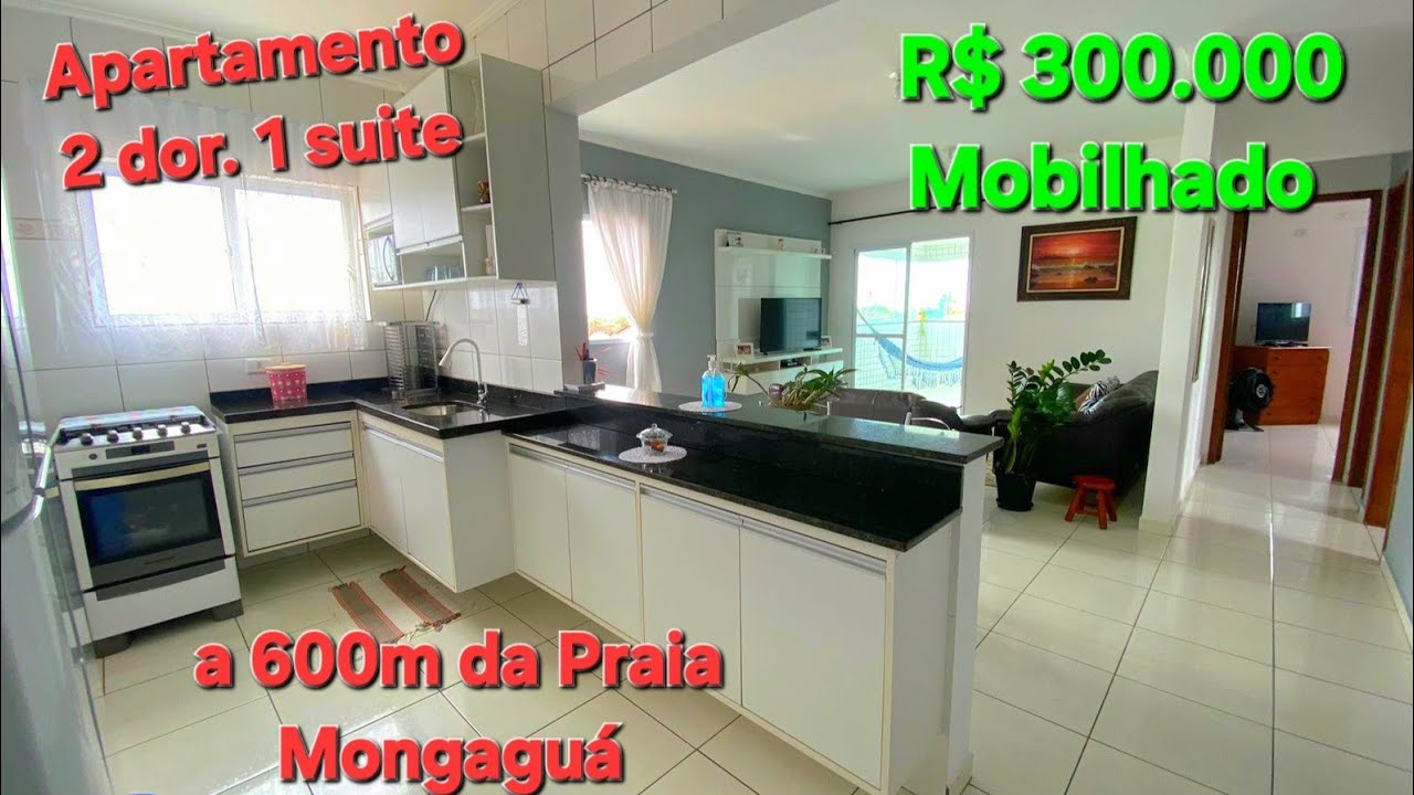 Apartamento mobiliado em Mongaguá, 2 dormitórios sendo 1 suíte, 80m², varanda gourmet e 1 vaga