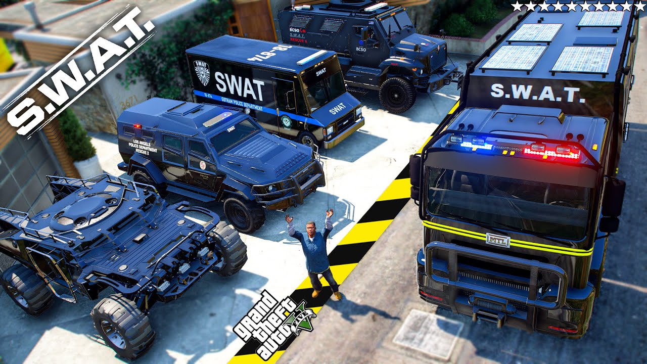 GTA 5 - Stealing SWAT Heavy Vehicles with Franklin! (Real Life Cars #83)