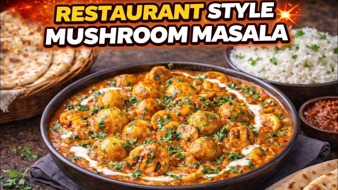 Restaurant Style Mushroom Masala | Creamy & Gravy Mushroom Masala with Roti & Rice |  Dinner Recipe