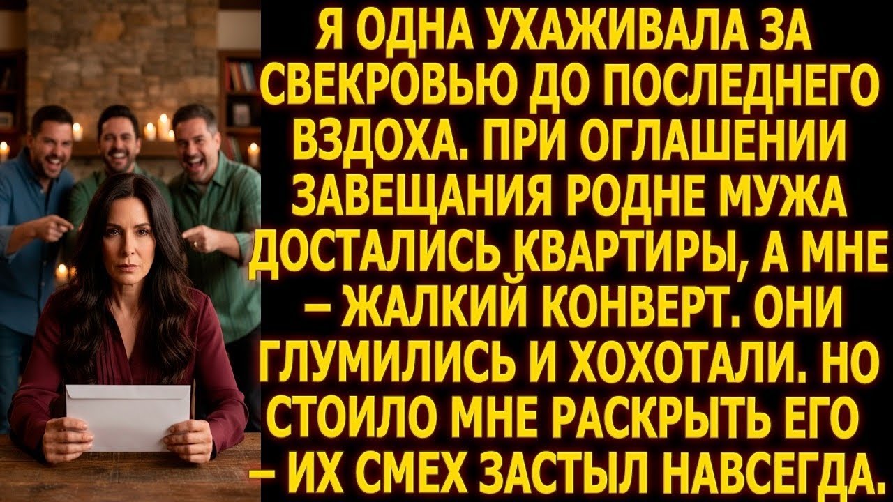 Свекровь оставила мне конверт, а родне мужа квартиры. Они глумились, пока не увидели, что внутри...