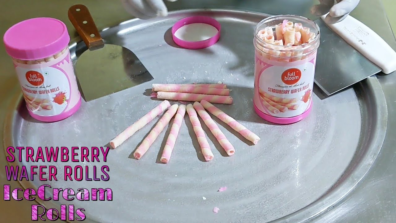 Ice Cream Rolls | Full Bloom Strawberry Wafer Rolls Fried Ice Cream | Scratching Food ASMR