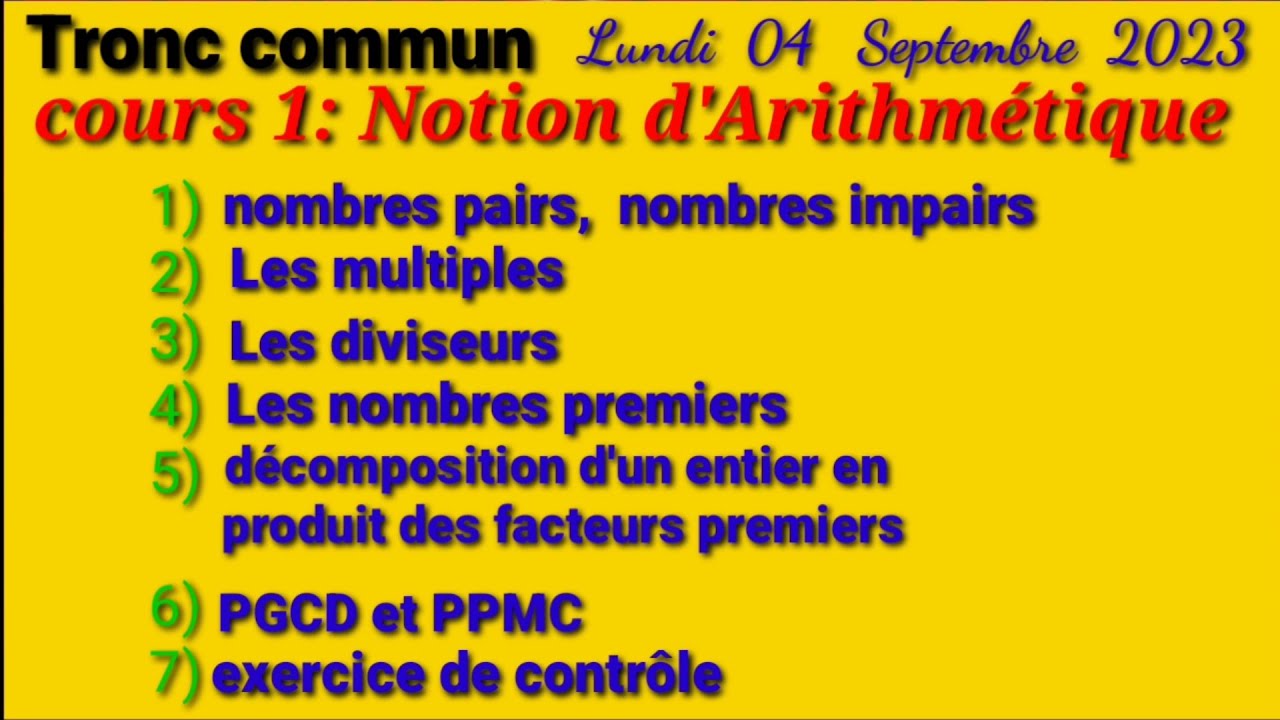 V1: cours Notion d'Arithmétique