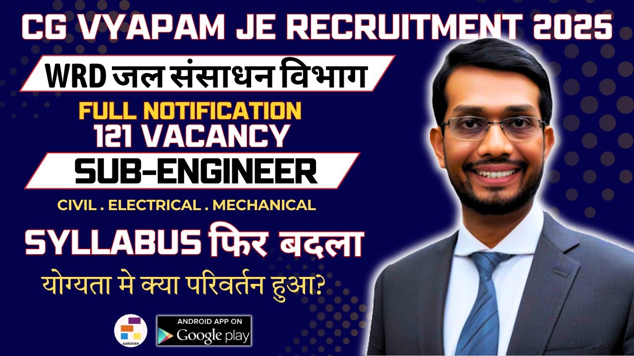 CG Vyapam WRD JE Recruitment 2025🔥121 Post ✅ Unexpected CHANGE in Syllabus 😮 BE Eligible or NOT