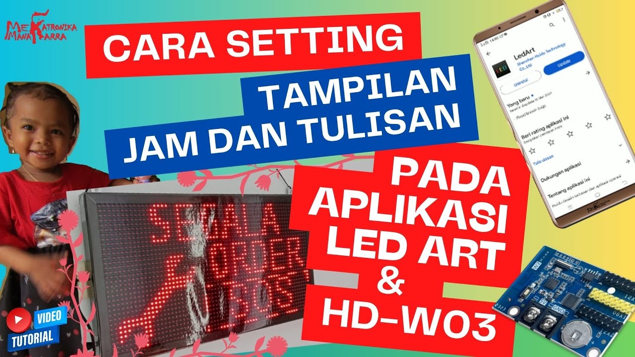 Cara setting tampilan Jam dan  Tulisan running Text  menggunakan Aplikasi LED art  ||Huidu  HD-W03