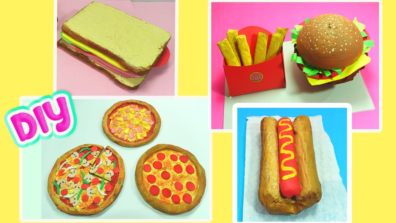 4 IDEAS DE COMIDA RÁPIDA DE JUGUETE CON RECICLAJE 😋 Diy Manualidades