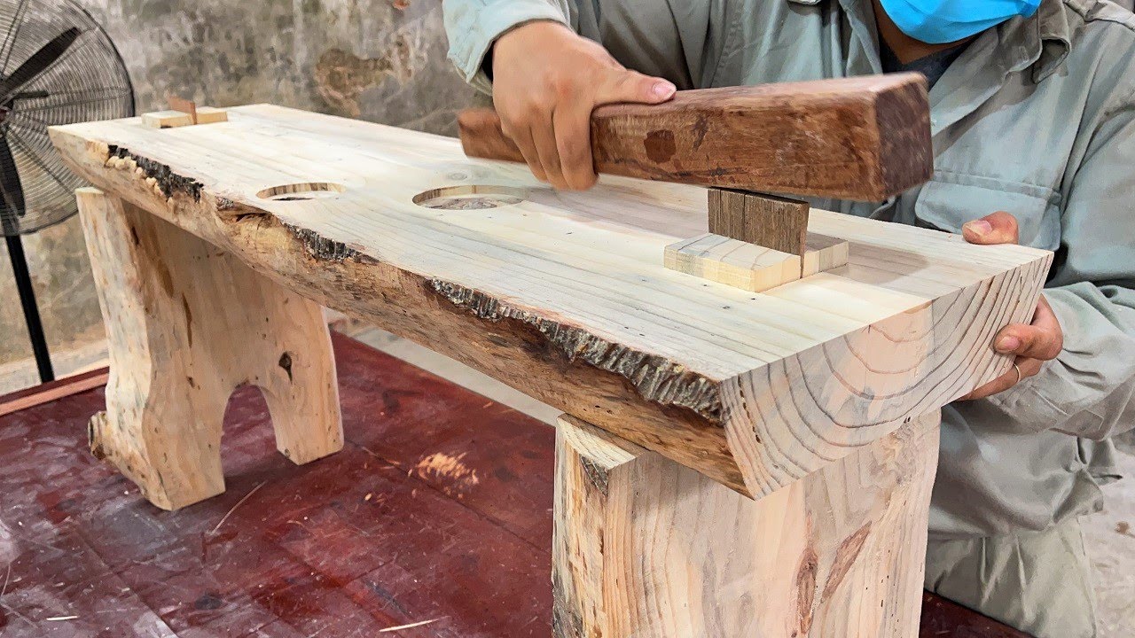 Old Wood Recycling Project For Beginners //  Processing a Rotten Pine Board Into a Sturdy Bench
