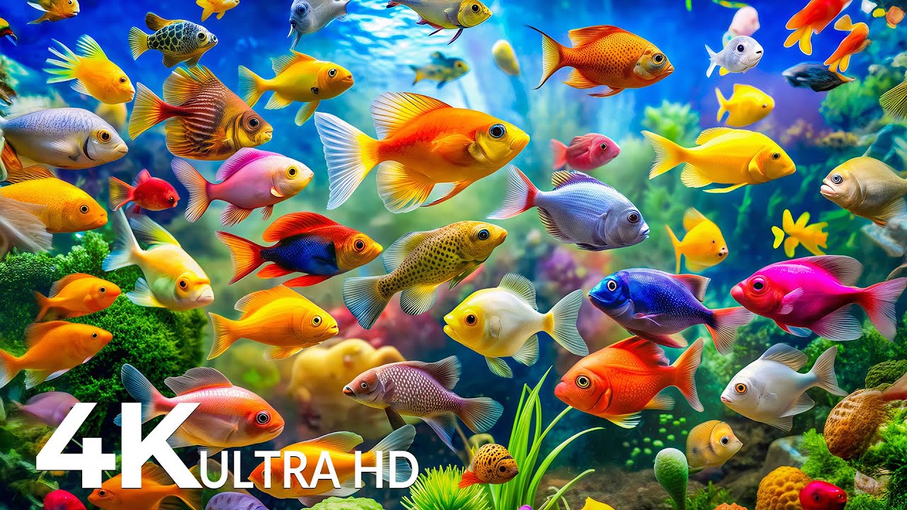 AQUARIUM 4K (ULTRA HD) - Beautiful Fish Swimming & Colorful Sea Life Video 🐠 Deep Sleep Music #2