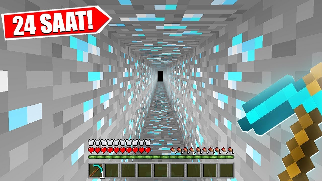 MİNECRAFT'ta 24 SAAT BOYUNCA DÜZ KAZDIM! 😱