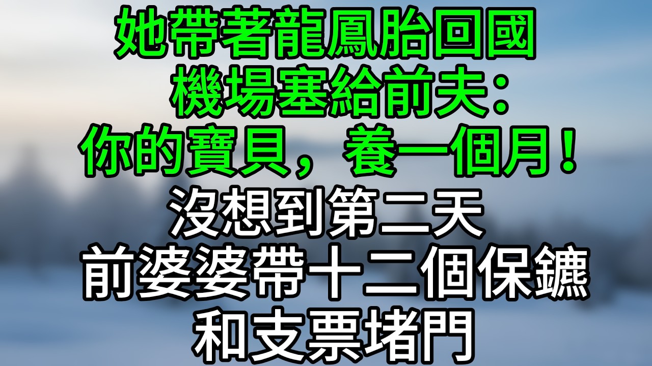 她帶著龍鳳胎回國，機場塞給前夫：你的寶貝，養一個月！沒想到第二天，前婆婆帶十二個保鑣和支票堵門