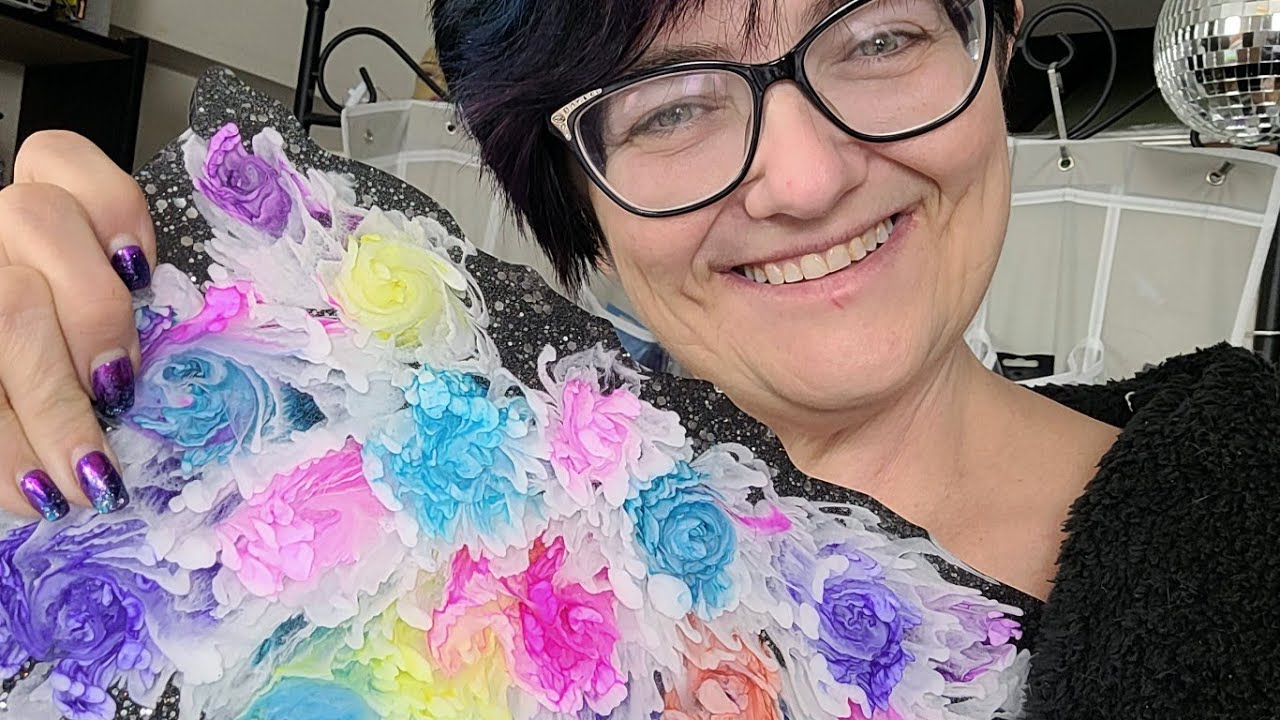 My spring bouquet of resin flower blooms.AMAZING tray using alcohol inks with glitter  video#321